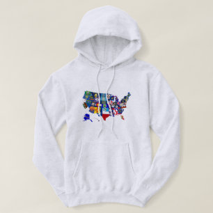 Moletom Com Capuz American Map State Flags Mosaic Hoodie