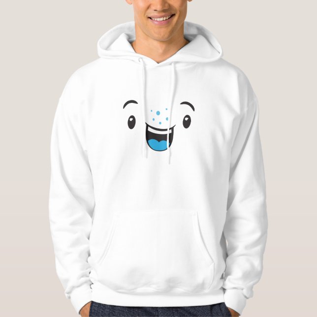 Moletom Com Capuz Azul sorrindo Kawaii Face Vestuário (Frente)