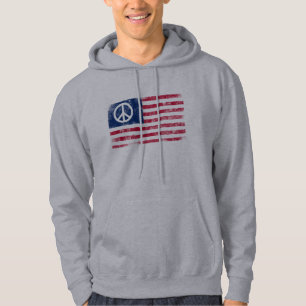 Moletom Com Capuz Bandeira Americana Angustiada & Símbolo da Paz