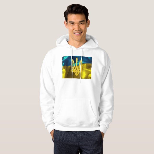 Moletom Com Capuz Bandeira de Ucrânia e Hoodie da camisola de Tryzub (Frente Completa)