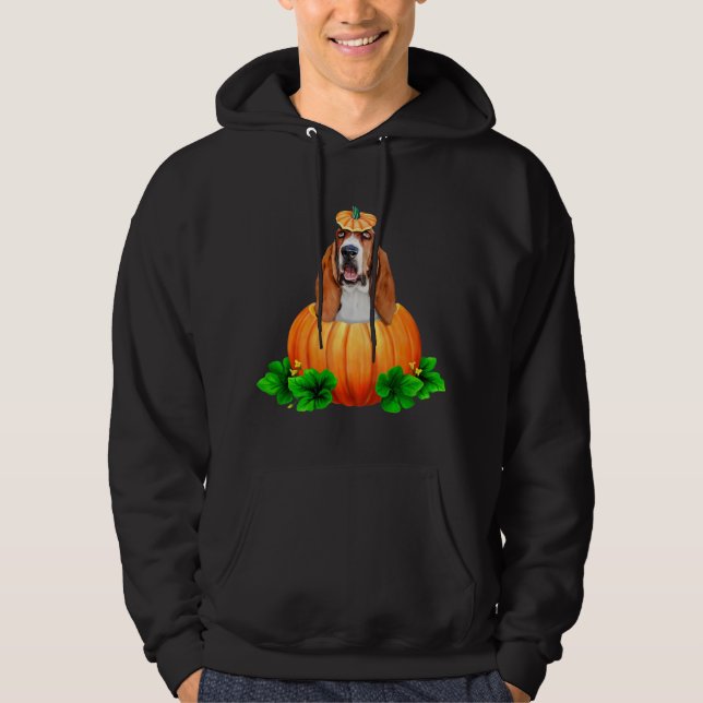 Moletom Com Capuz Basset Halloween Jack-O-Lantern (Frente)