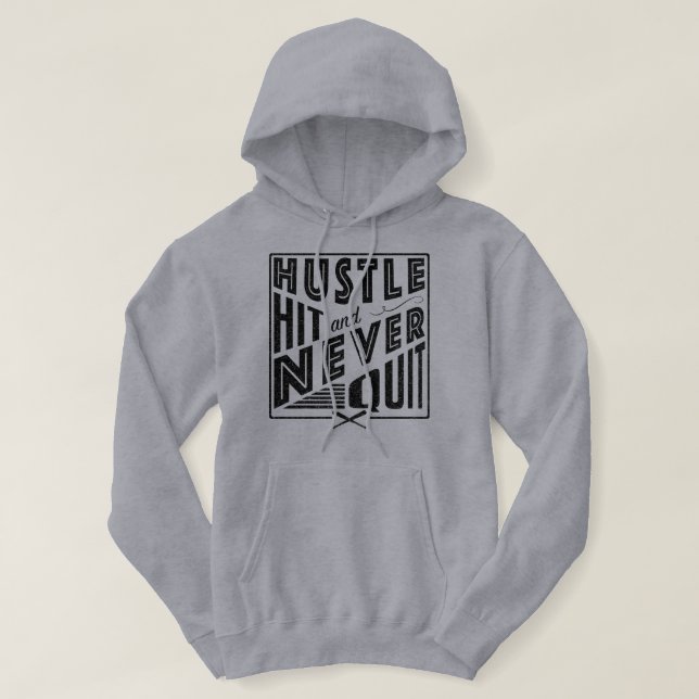 Moletom Com Capuz Bateria de Hustle de Softball de Baseball e Nunca  (Frente do Design)