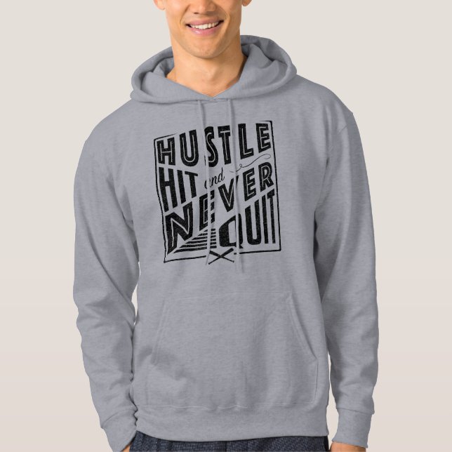 Moletom Com Capuz Bateria de Hustle de Softball de Baseball e Nunca  (Frente)
