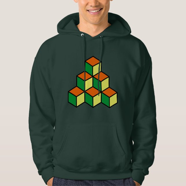 Moletom Com Capuz Blocos Geométricos - Laranja Verde e Amarelo (Frente)