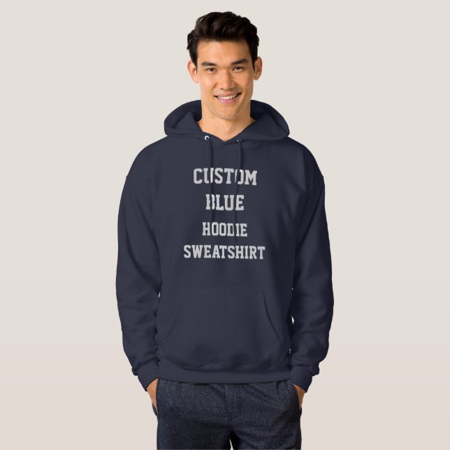 Moletom Com Capuz Blusão com capuz personalizado azul para homens (Frente Completa)