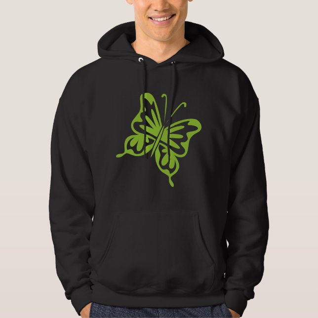 Moletom Com Capuz Borboleta Retro - verde marciano (Frente)