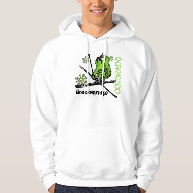 Moletom Com Capuz Breckenridge Colorado cara verde-esquiadora (Frente)
