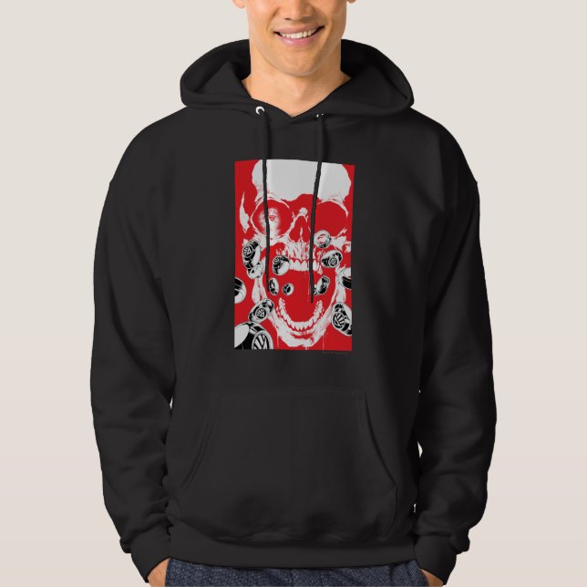 Moletom Com Capuz Caveira e anéis - Vermelho (Frente)
