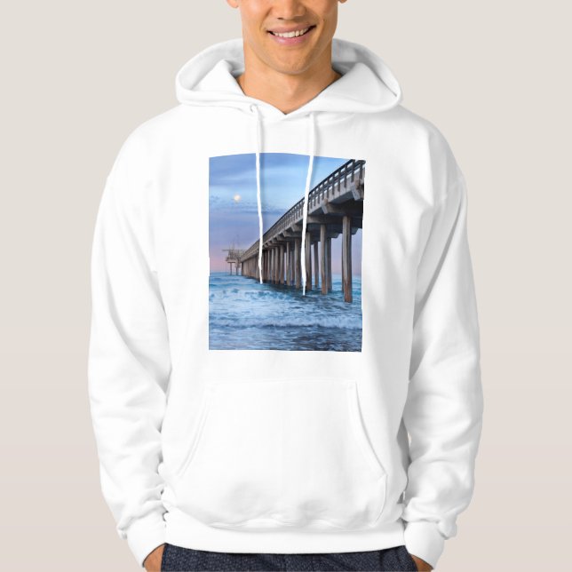 Moletom Com Capuz Cheio lua sobre o cais, Califórnia (Frente)