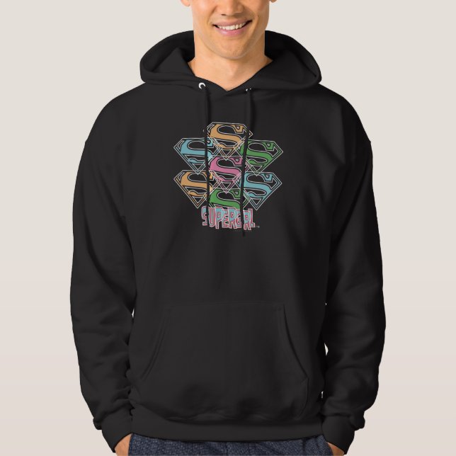Moletom Com Capuz Colagem do logotipo Supergirl Pastel (Frente)
