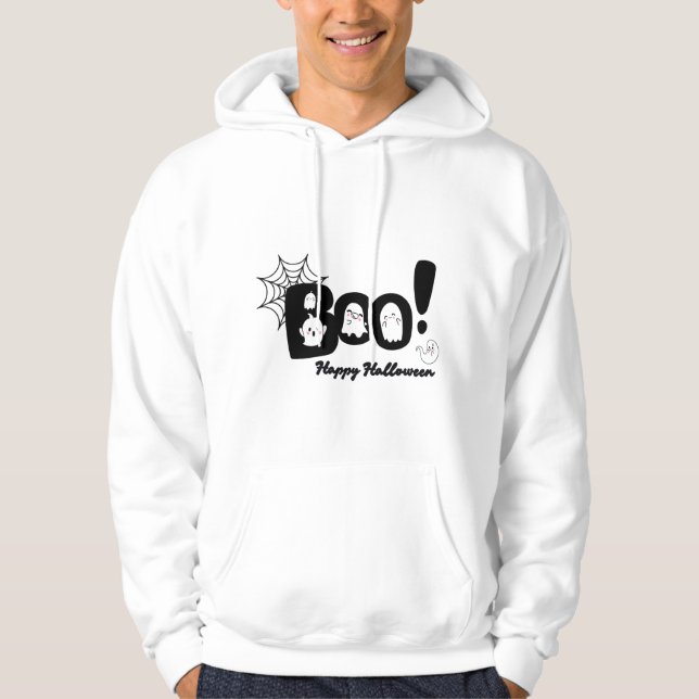 Moletom com Capuz de Fantasma Boo de Halloween Mas (Frente)