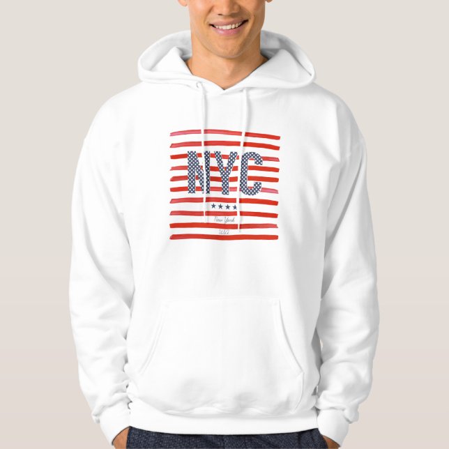Moletom Com Capuz Design do vermelho de NYC |, o branco & o azul (Frente)