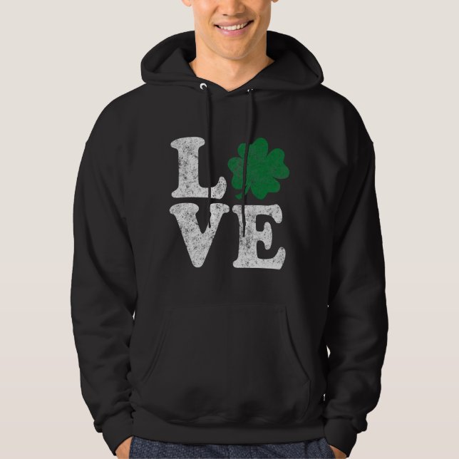 Moletom Com Capuz Dia de São Patrício LOVE Shamrock Irish (Frente)