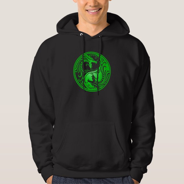 Moletom Com Capuz Dragões de Yin Yang, verdes (Frente)