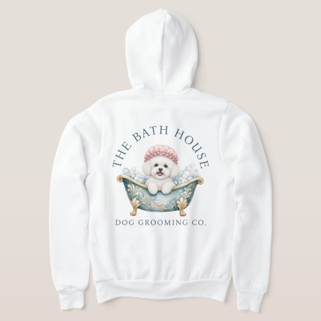 Moletom com capuz e zíper para Groomer de Bichon F (Postura das costas)
