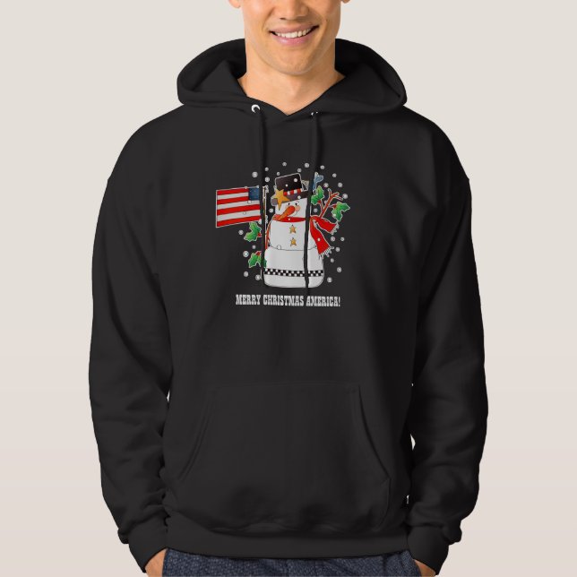 Moletom Com Capuz Engraçado Snowman com a bandeira dos EUA (Frente)