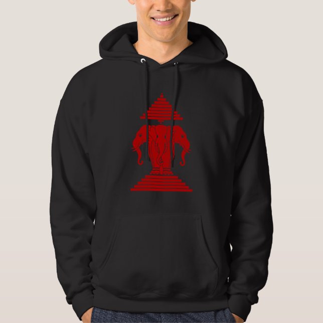 Moletom Com Capuz Erawan Três Elefante De Cabeça Lao / Bandeira Laos (Frente)