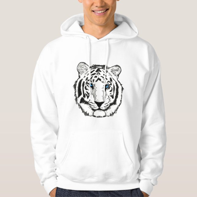 Moletom Com Capuz Hoodie branco do tigre (Frente)