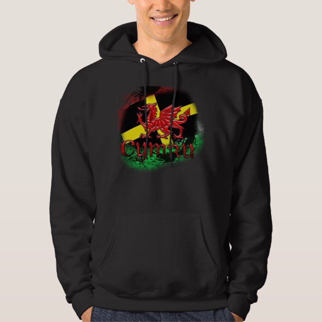 Moletom Com Capuz Hoodie do dia de St David com bandeira, dragão de (Frente)
