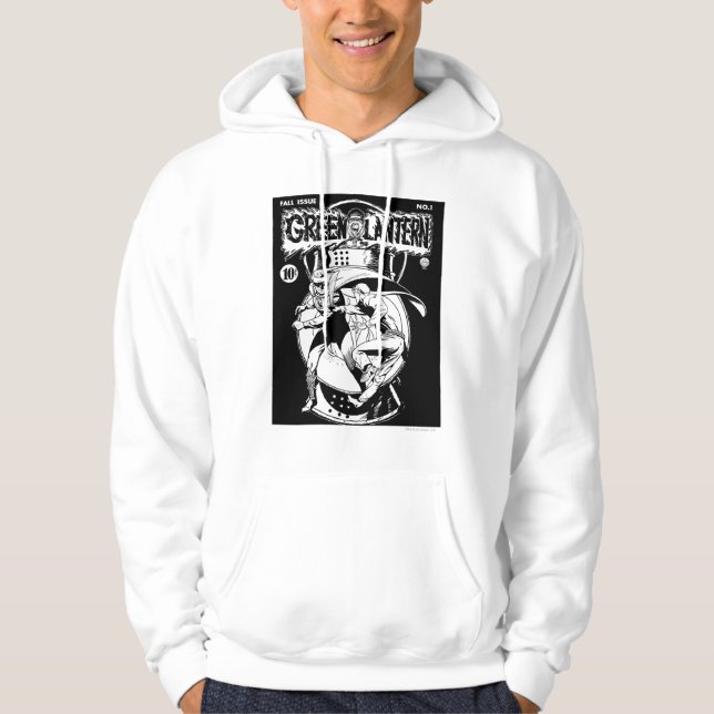 Moletom Com Capuz Lantera Verde com capa na luta, Preto e Branco (Frente)