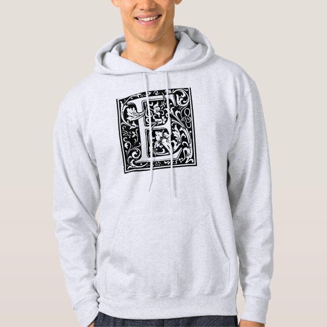 Moletom Com Capuz Letra E Monograma Medieval Arte Nova (Frente)