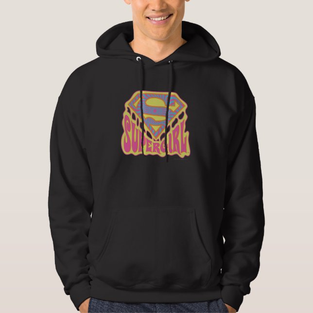 Moletom Com Capuz Logotipo da Supergirl Groovy (Frente)