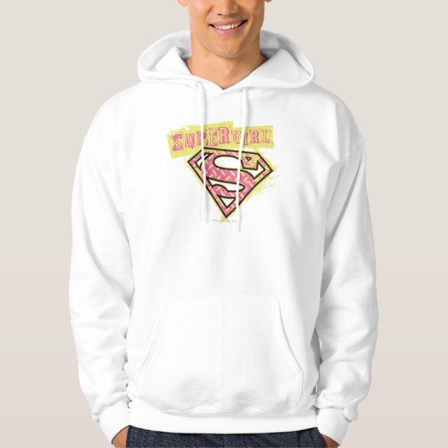 Moletom Com Capuz Logotipo da Supergirl Grunge rosa (Frente)