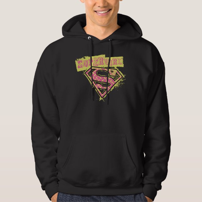 Moletom Com Capuz Logotipo da Supergirl Grunge rosa (Frente)