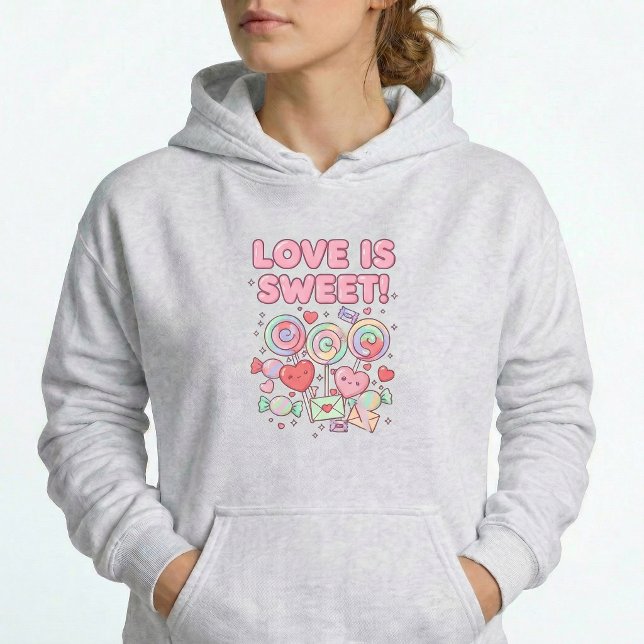 Moletom com Capuz Love Is Sweet Kawaii Hearts Past (Criador carregado)