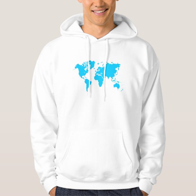 Moletom Com Capuz Mapa Mundial - Azul Céu (Frente)