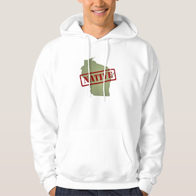Moletom Com Capuz Nativo de Wisconsin com mapa de Wisconsin (Frente)