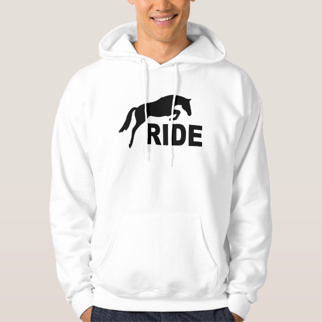 Moletom Com Capuz PASSEIO com cavalo de salto (preto) (Frente)