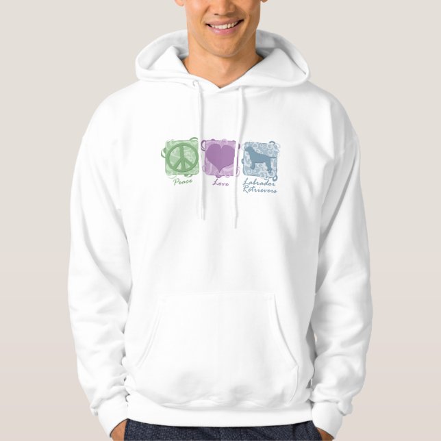 Moletom Com Capuz Paz, amor, e Retrievers de Labrador Pastel (Frente)