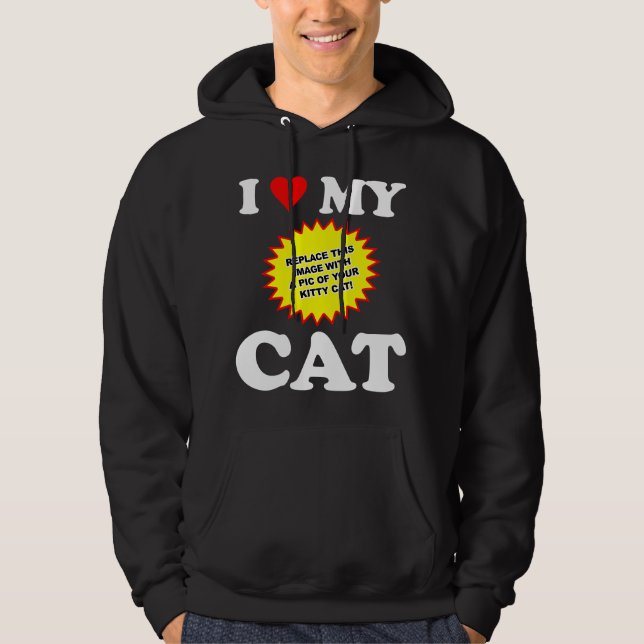 Moletom Com Capuz PERSONALIZÁVEL Eu Amo Meu Gato (Frente)