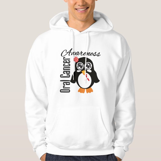 Moletom Com Capuz Pinguim oral da consciência do cancer (Frente)