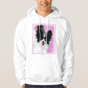 Moletom Com Capuz Pintura de Papillon (Branco e Preto) - Arte Canina