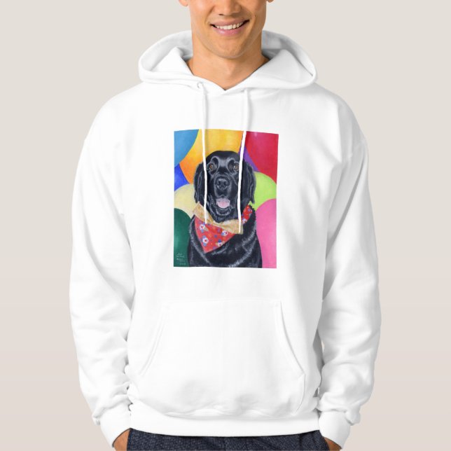 Moletom Com Capuz Pintura feliz preta de Labrador Birthay (Frente)
