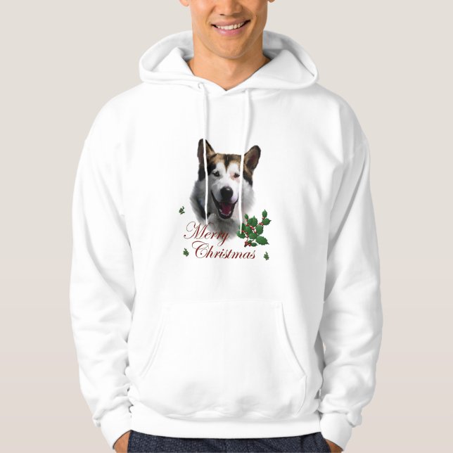 Moletom Com Capuz Presentes de Natal no Alaska Malamute (Frente)