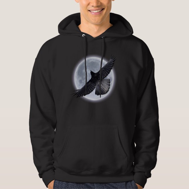 Moletom Com Capuz RAVEN NEGRO EMBRACANDO O Hoodie da Lua (Frente)