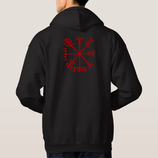Moletom Com Capuz Sangue Vegvísir vermelho (compasso de Viking) (Verso)