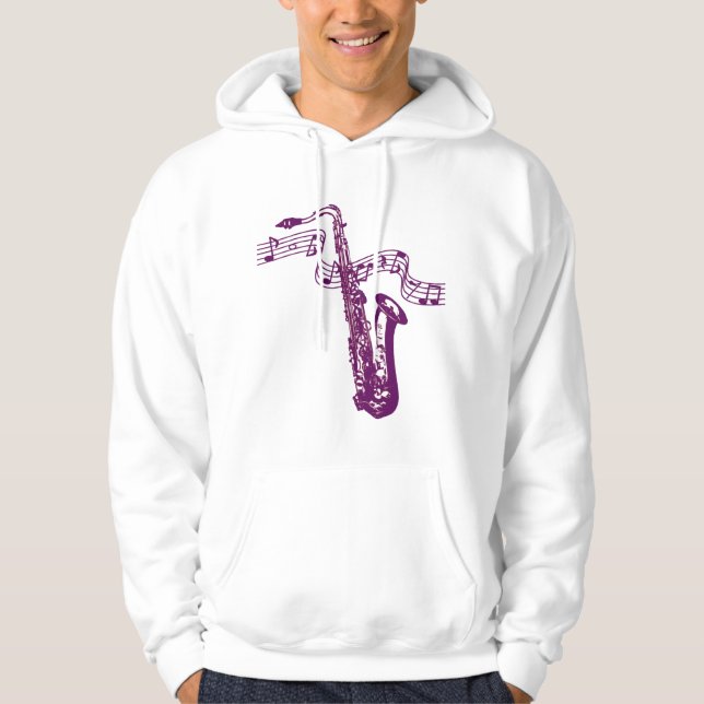 Moletom Com Capuz Saxofone e notas roxas legais -Camiseta (Frente)