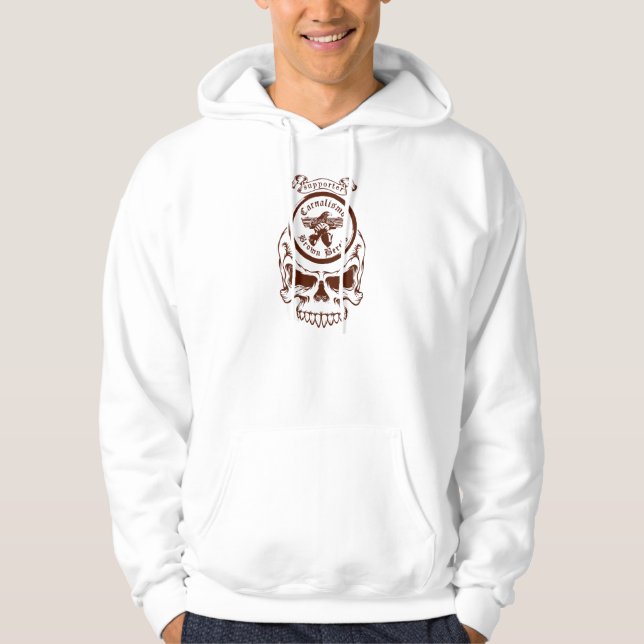 Moletom Com Capuz Suporte branco Hoody, design do crânio de Brown (Frente)