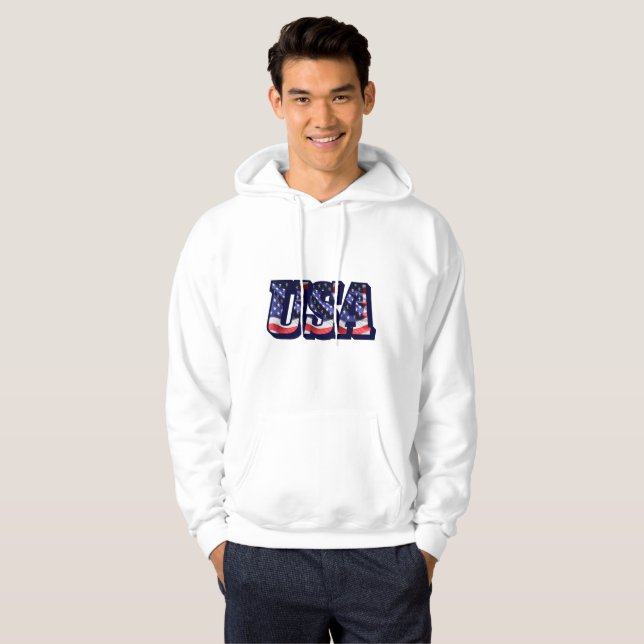 Moletom Com Capuz USA Flag Letters, Flag Men Hooded Sweatshirt (Frente Completa)