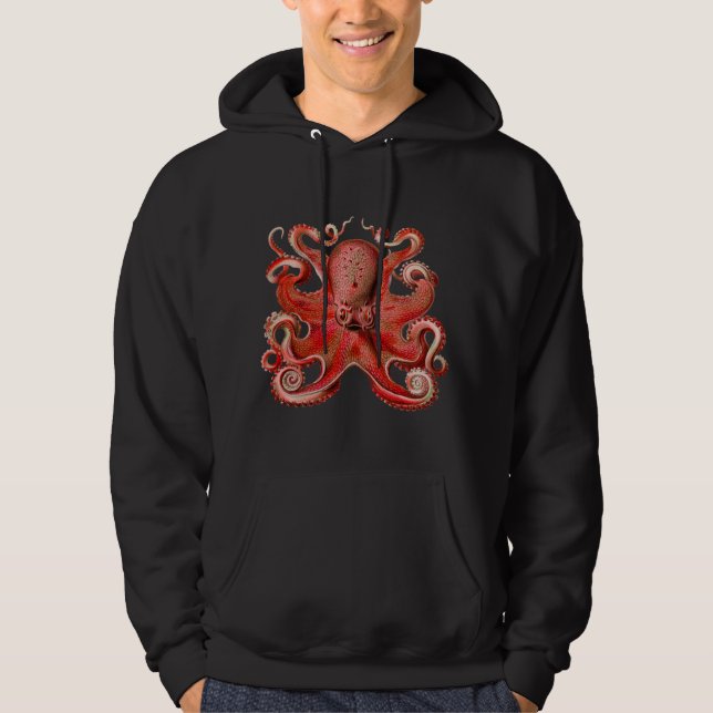 Moletom Com Capuz Vermelho Octopus Haeckel (Frente)