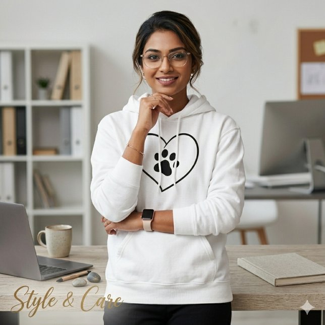 Moletom com Estampa de Coração de Pata Moda para A (Paw Heart Print Hoodie Stylish Animal Lover Wear)