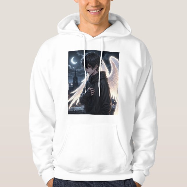 Moletom com Gráfico de Anime Boy com Asas de Anjo (Frente)