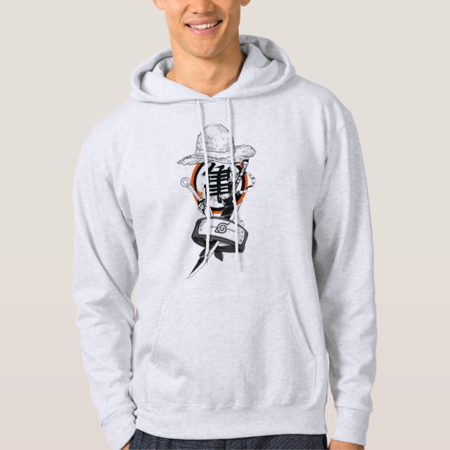 Moletom com Gráfico de Kanji Preto e Laranja (Frente)