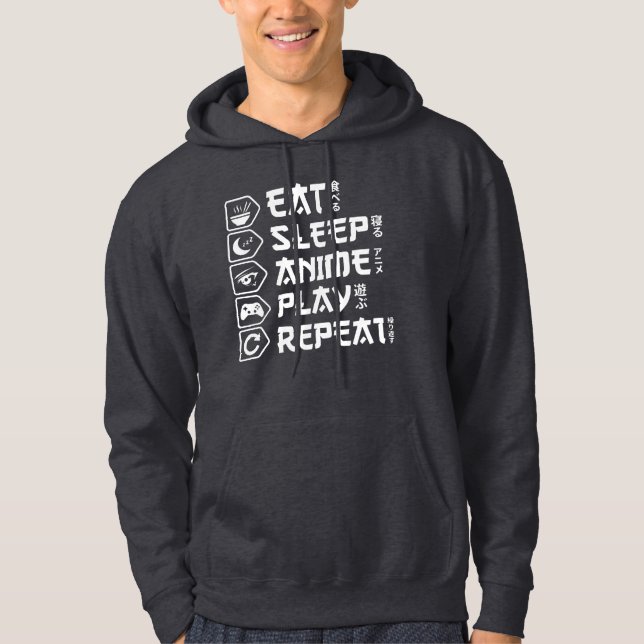 Moletom Comer Dormir Anime Jogar Repetir Estilo de Vida Ot (Frente)
