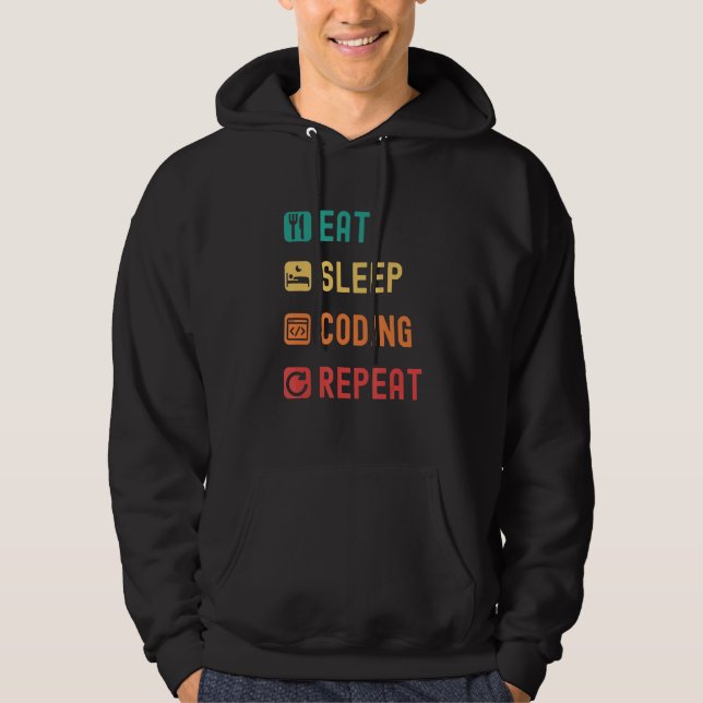 Moletom Comer dormir codificação repetir com caixas de sel (Frente)