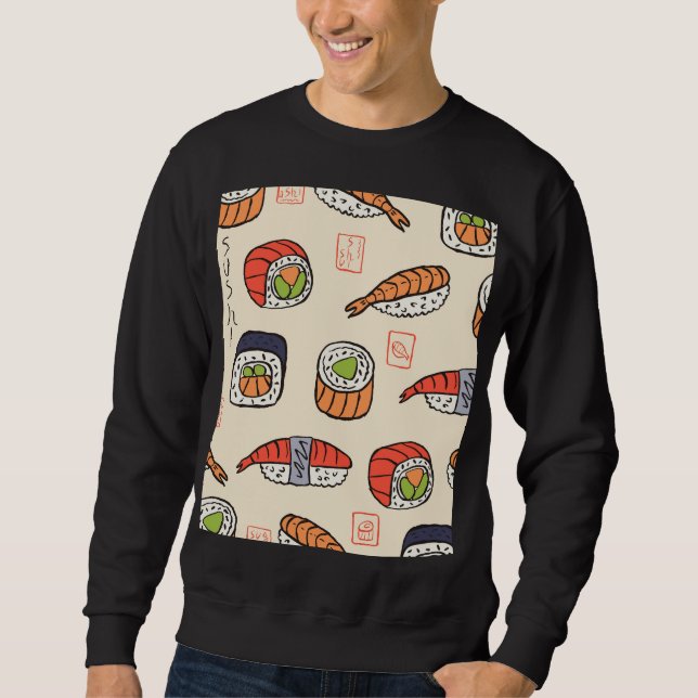 Moletom Comida sushi, design de padrão uniforme. (Frente)
